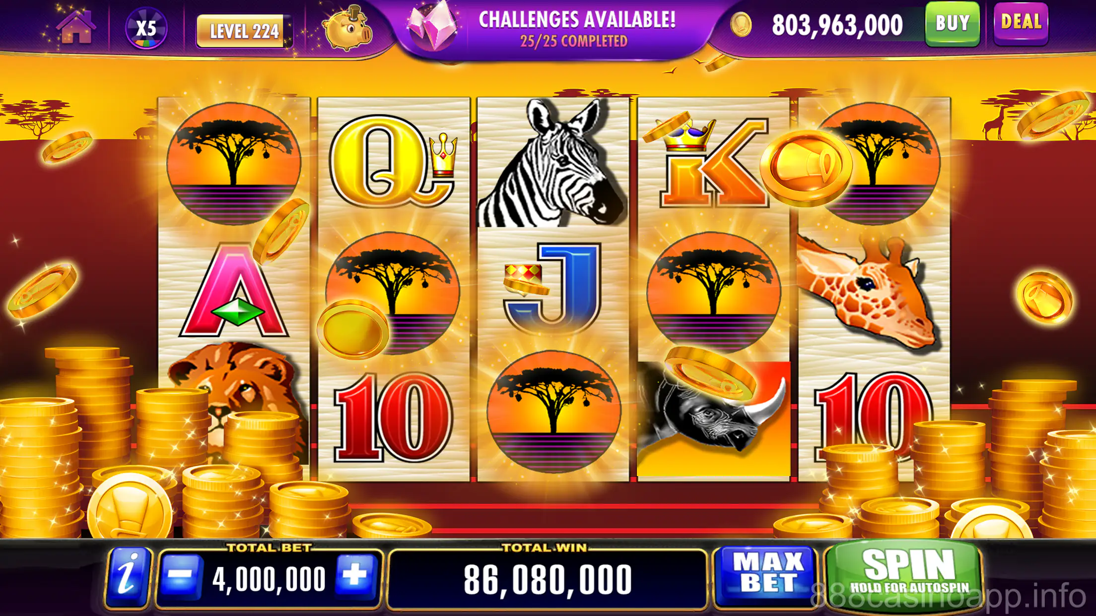 Tela inicial do app 888 Casino